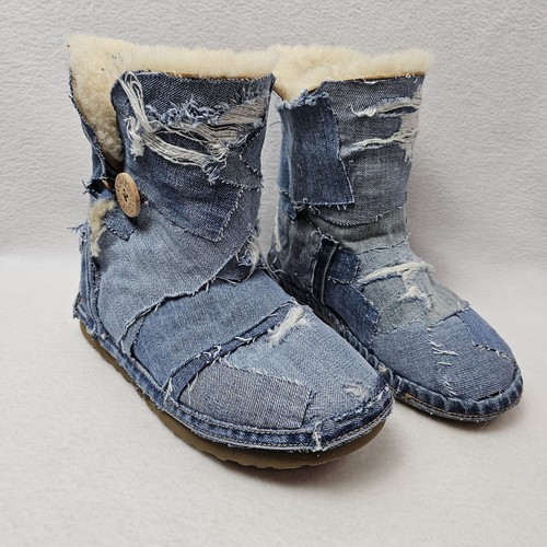 Upcycled denim patchwork uggs - denim,