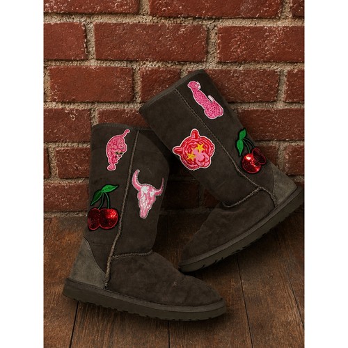 Ugg tall grey suede - tall, patchwork